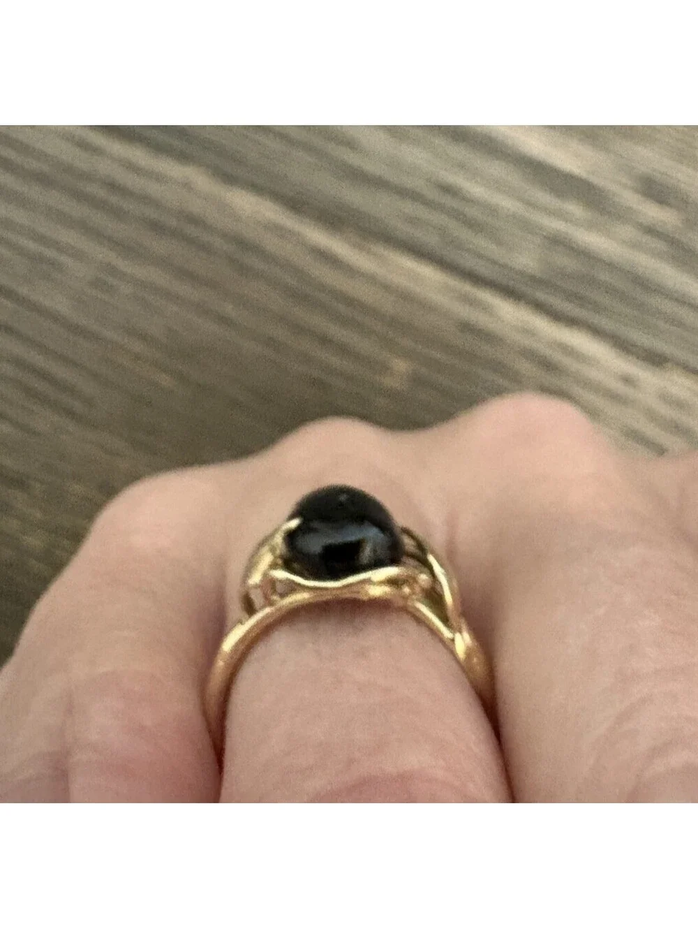 Oval  Black Coral Solitaire Ring 14k Yellow Gold Size 7 From The Cayman Island